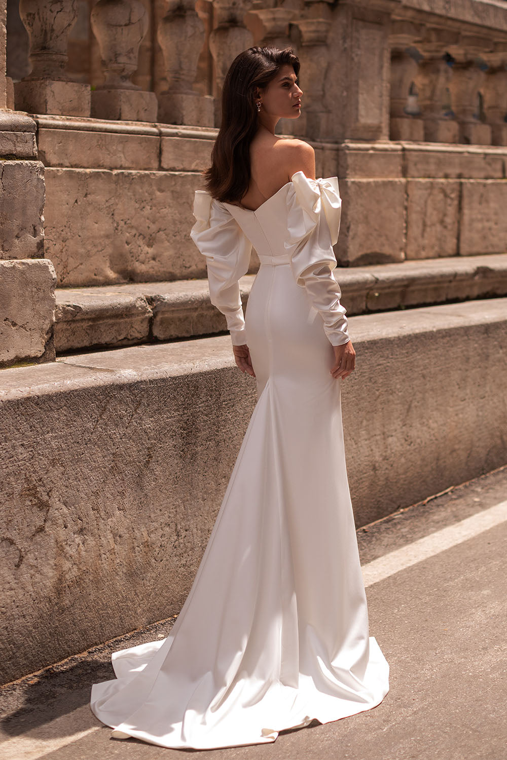 Pronovias, Off-Shoulder Satin Bridal Gown | Esposa 