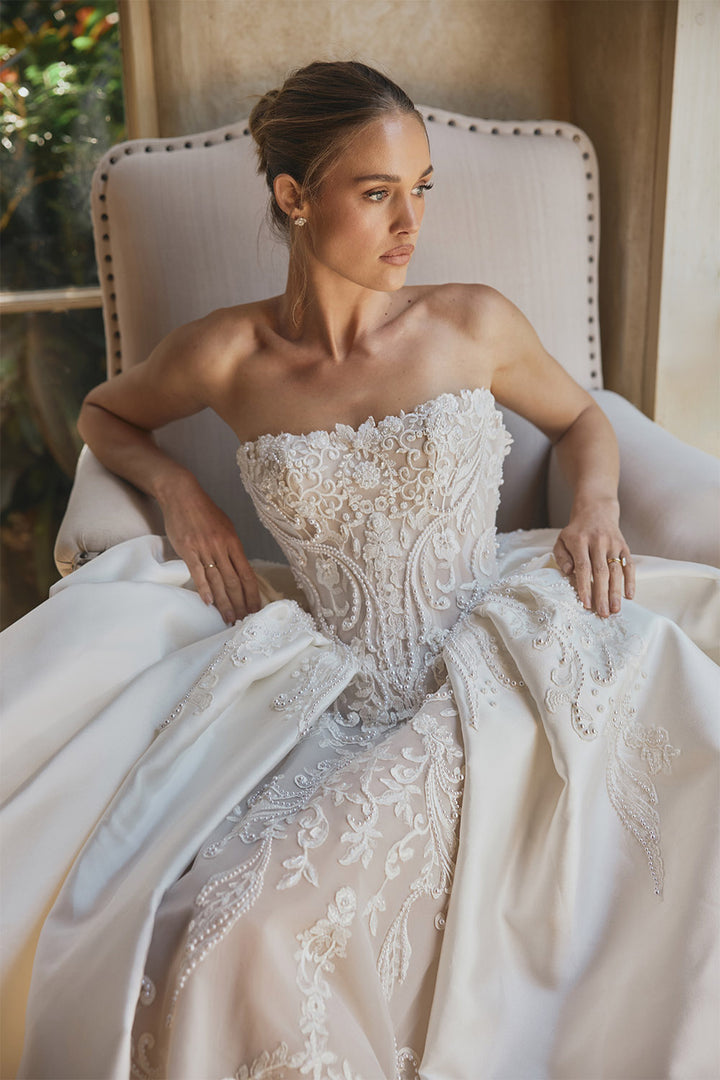 Steven Khalil, Azia, Majestic Strapless Lace Bridal Gown | Esposa
