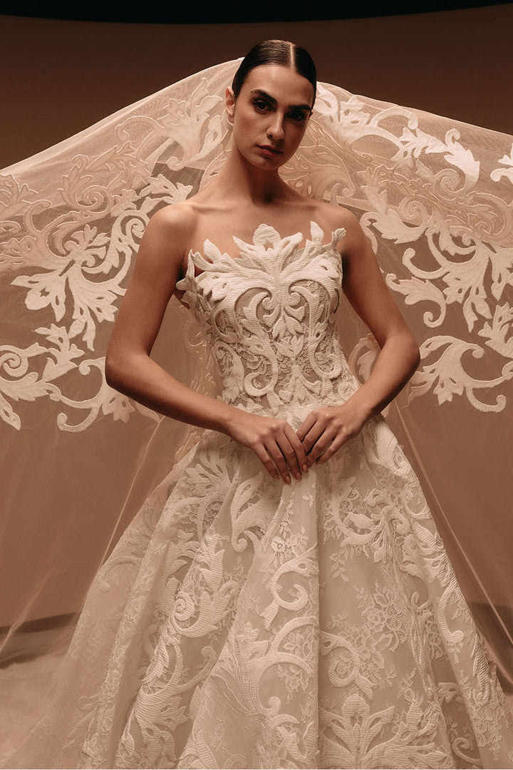 Kristie Romanos, Bernadette, Baroque Lace A-Line Gown | Esposa