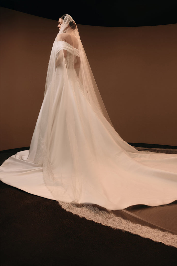 Kristie Romanos, Betty, Draped Corset A-Line Gown | Esposa