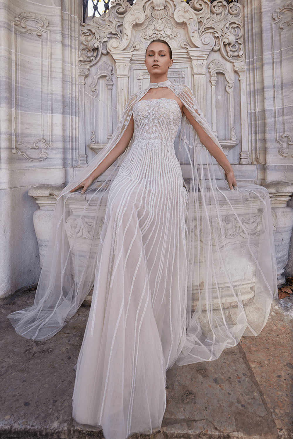 Bilal El Dana, Elegant Gown With Cape | Esposa