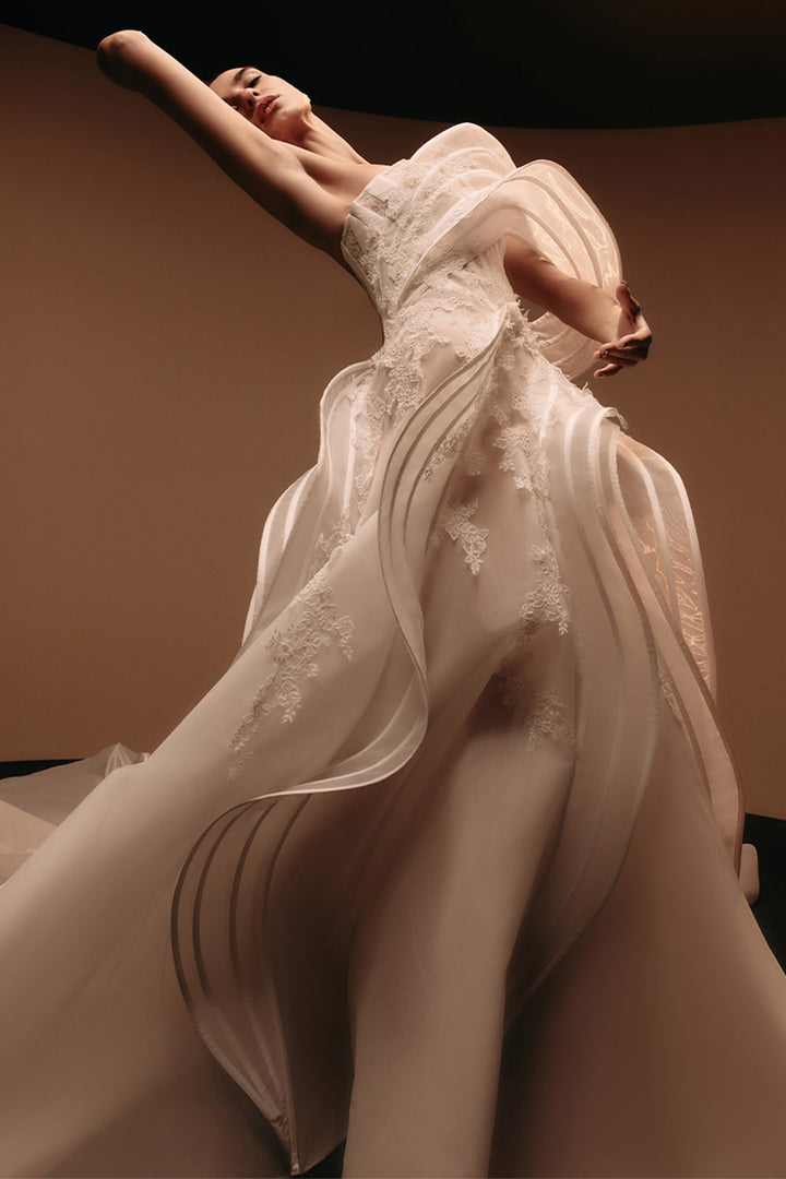 Kristie Romanos, Blanche, Architectural Wave A-Line Gown | Esposa