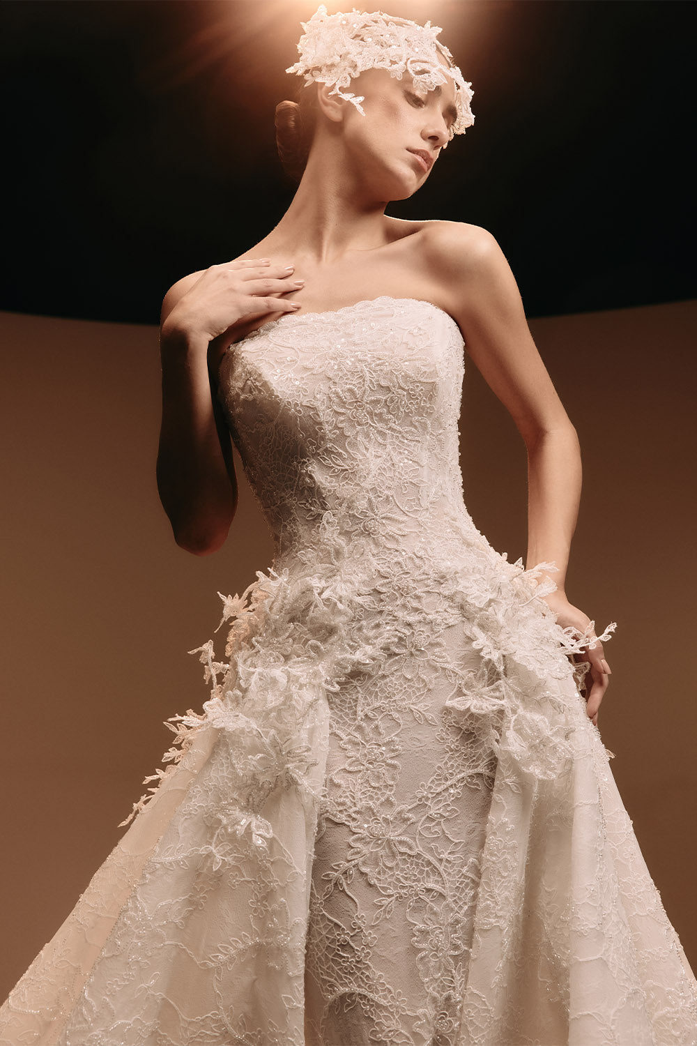 Kristie Romanos, Brunette, Lace Overlay A-Line Gown | Esposa