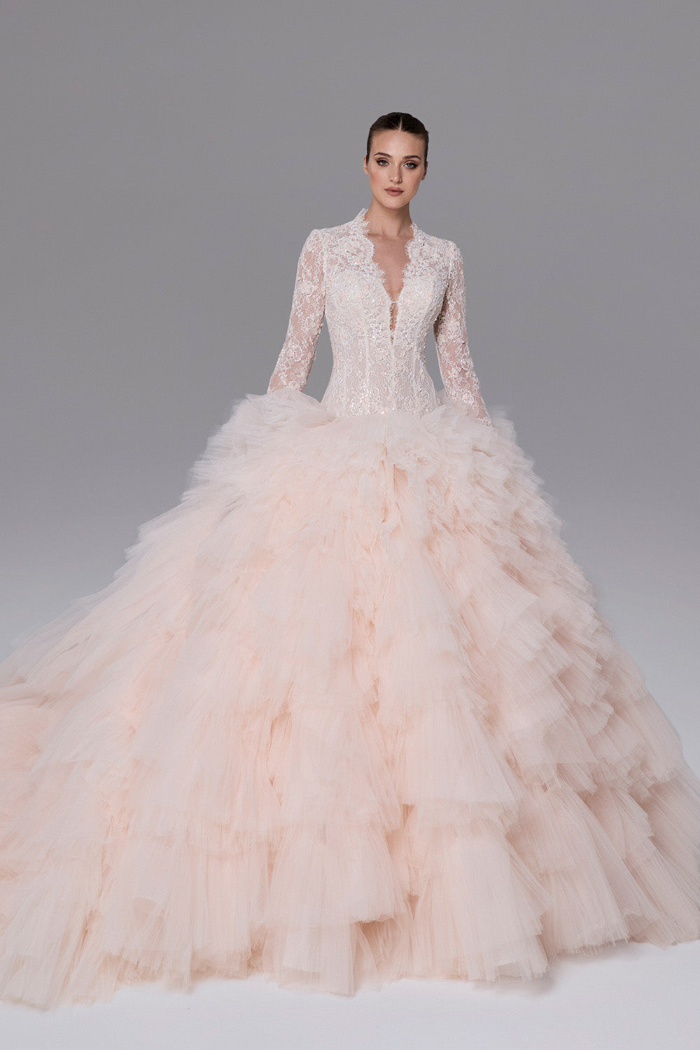 Calla Blanche, Dramatic Ruffled-Tulle Ball Gown | Esposa