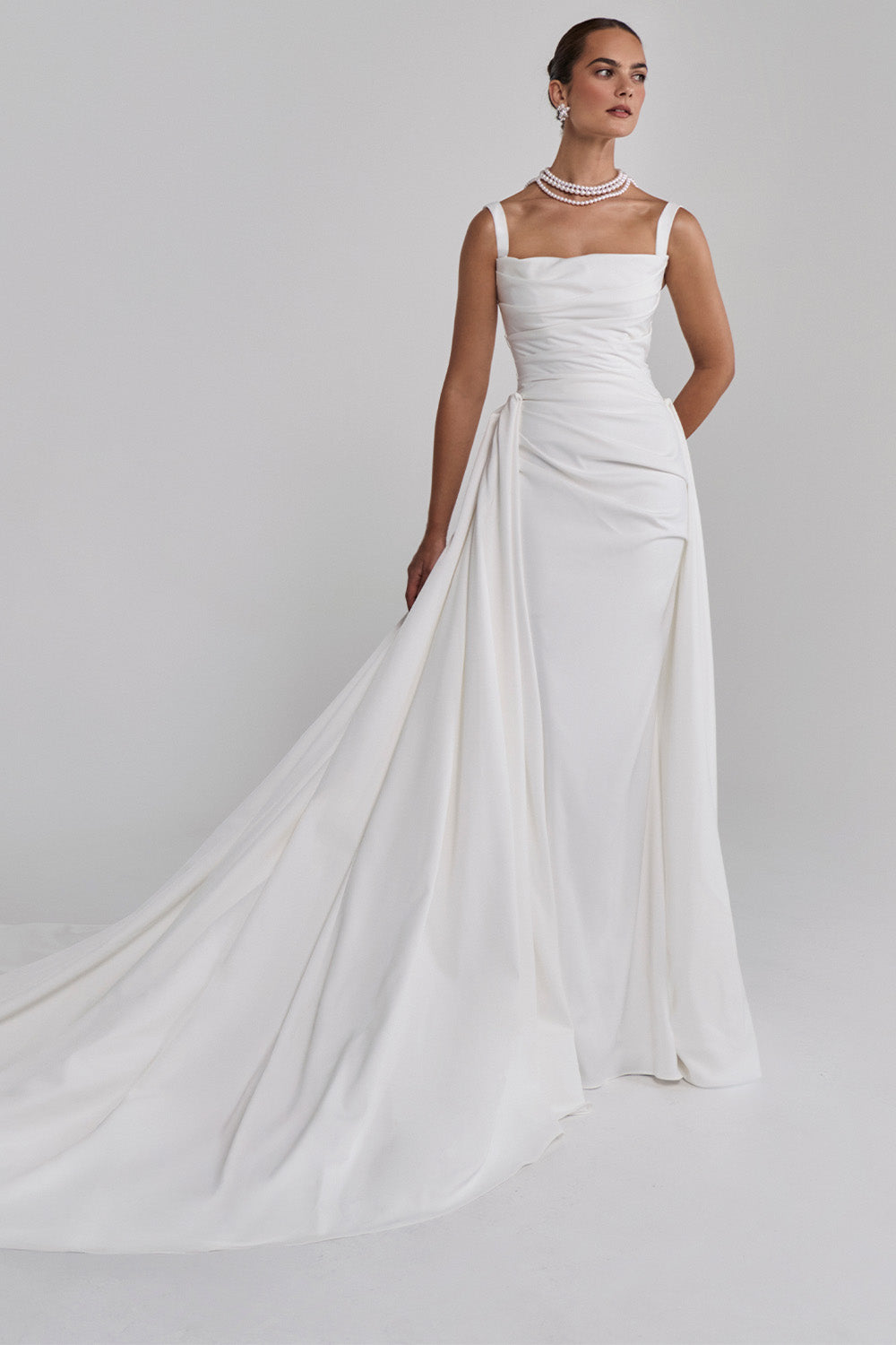 Calla Blanche, Draped Satin Straight Dress | Esposa