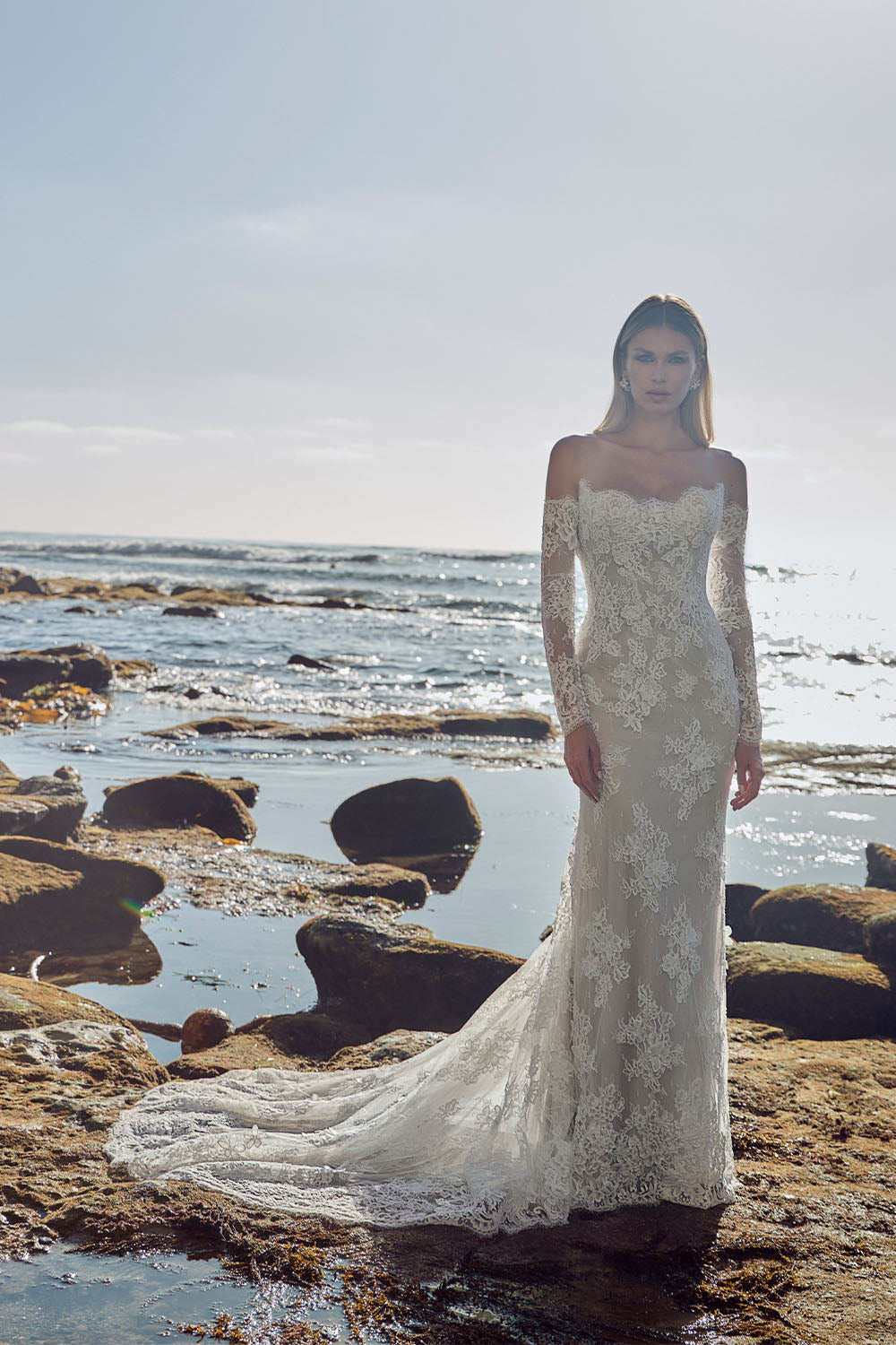 Calla Blanche, Elegant Off-the-Shoulder Lace Straight Dress | Esposa