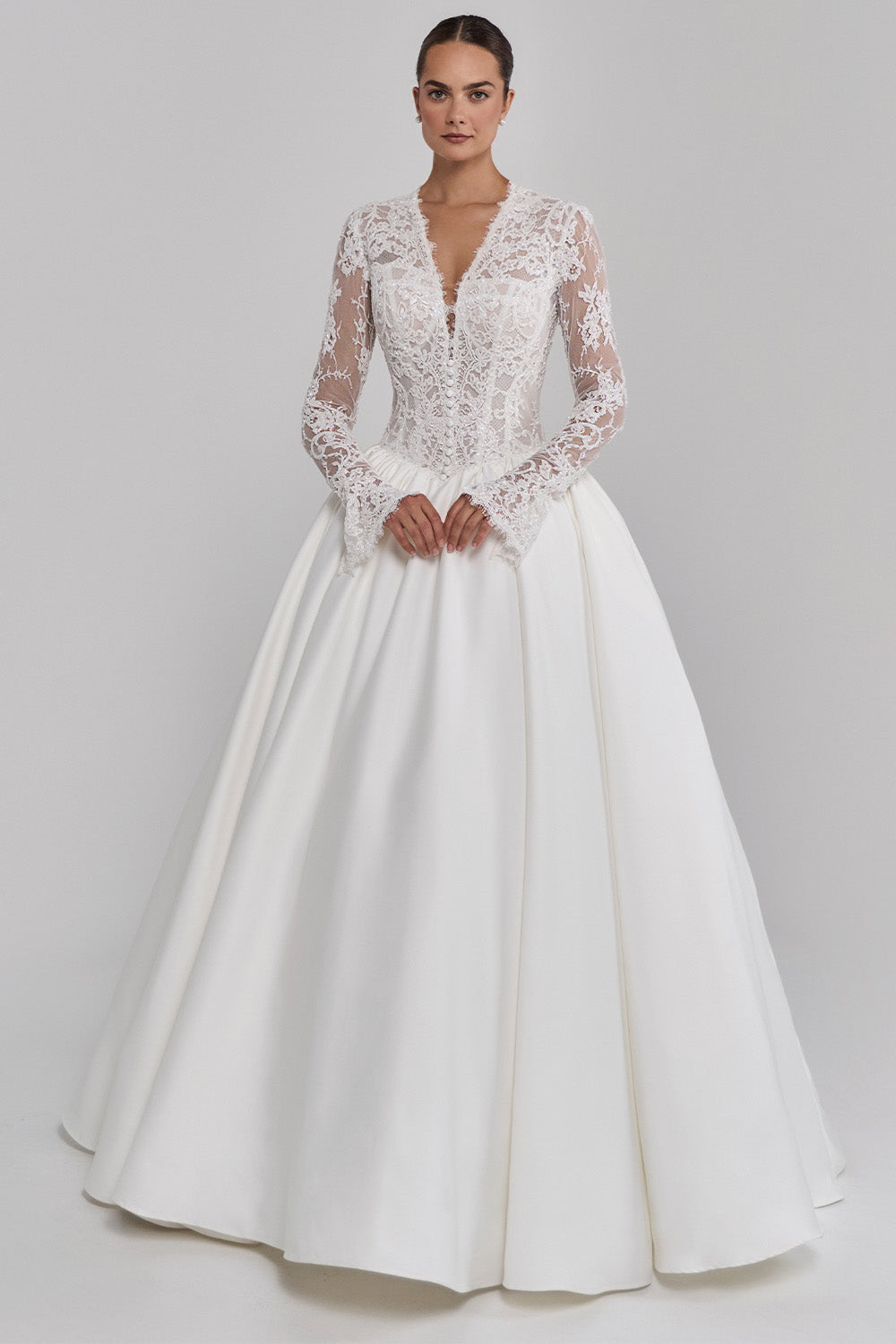 Calla Blanche, Lace Sleeve Corset Ballgown Dress | Esposa