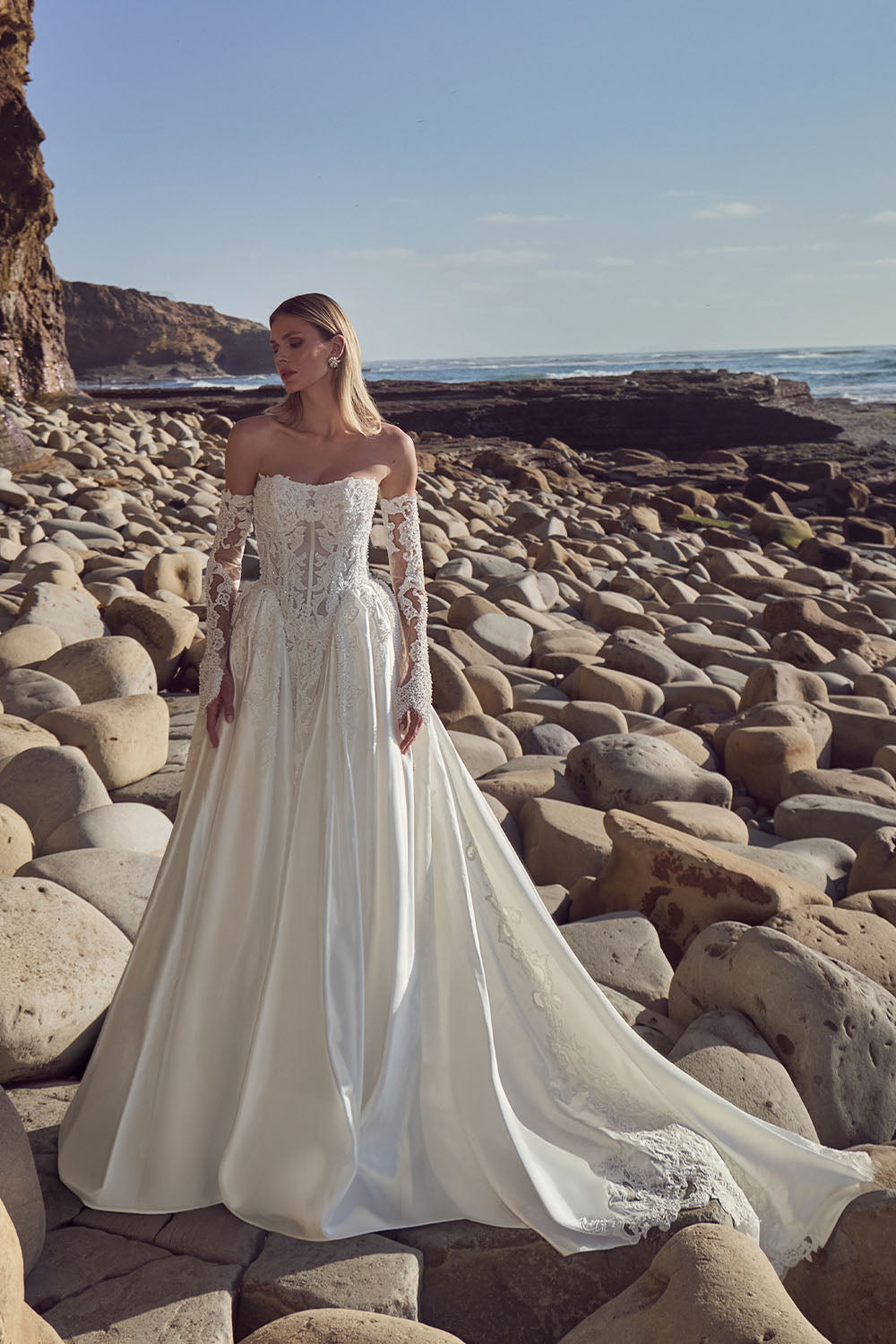 Calla Blanche, Regal Lace-Corseted Satin Ball Gown | Esposa