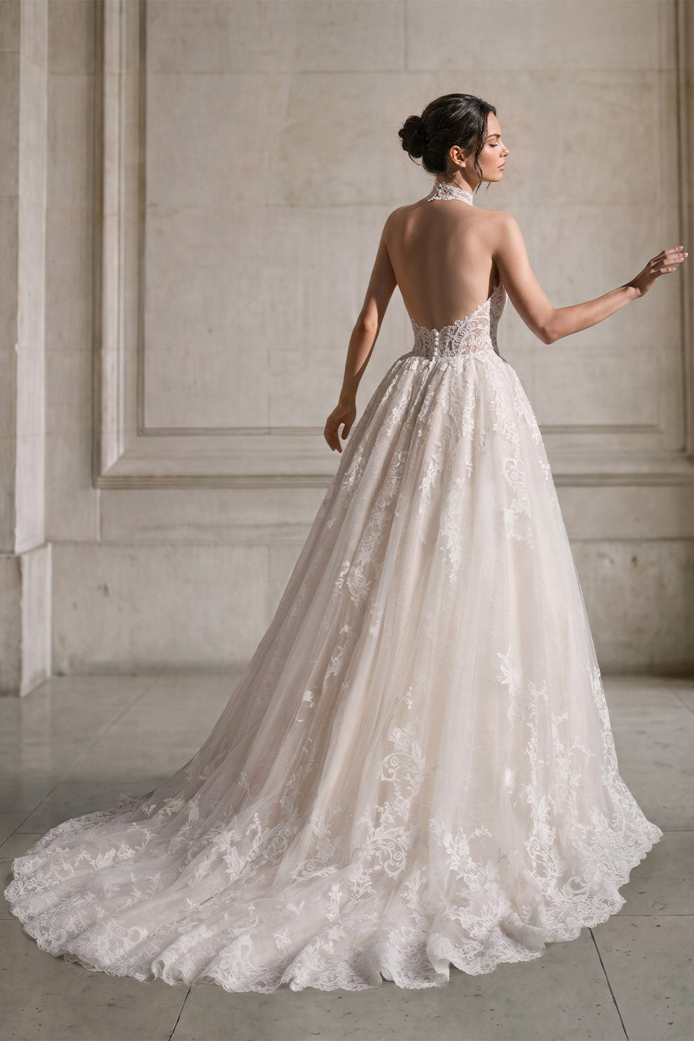 Pronovias Privée, Calyxor, Romantic Lace Halter A-Line Gown | Esposa