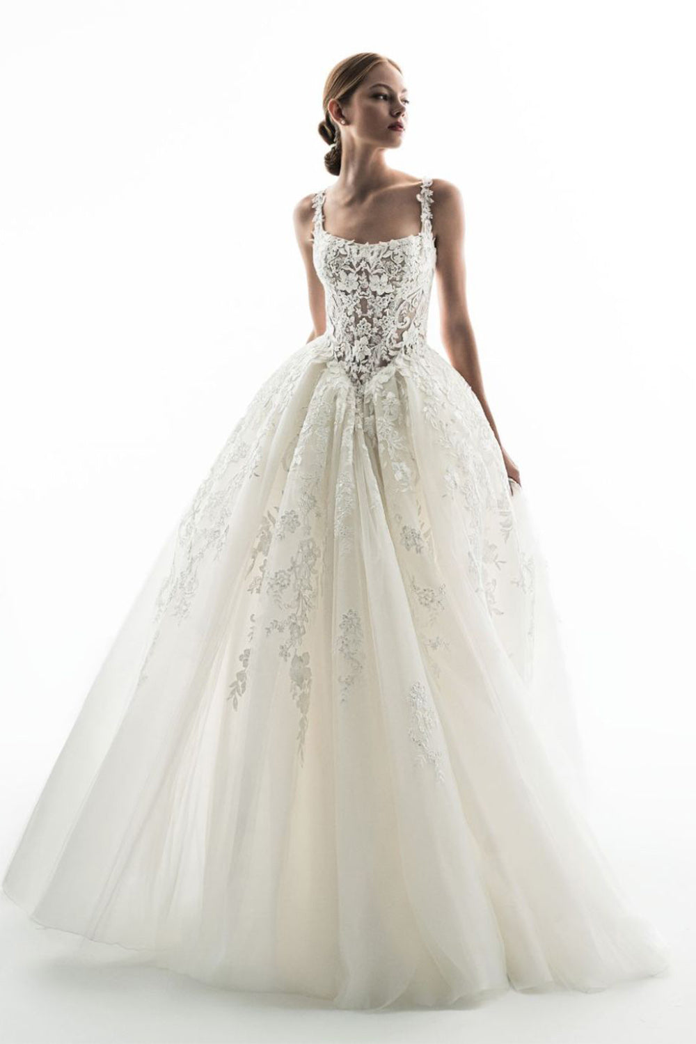Enzoani Privé, Geranium, Dreamy Basque-Waist Lace Ball Gown | Esposa