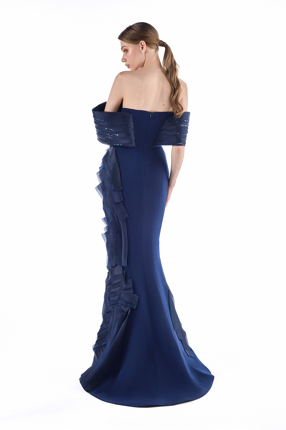Gaby Charbachy, Regal Pleated Off-Shoulder Gown | Esposa
