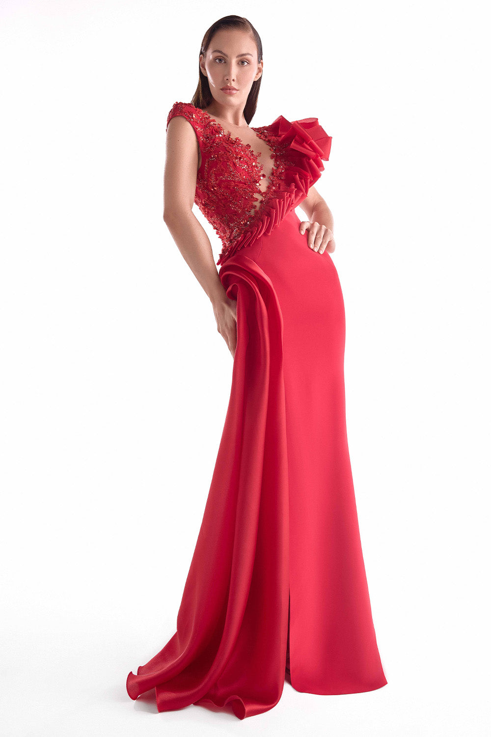 Gaby Charbachy, Embroidered V-Neck Mermaid Dress | Esposa