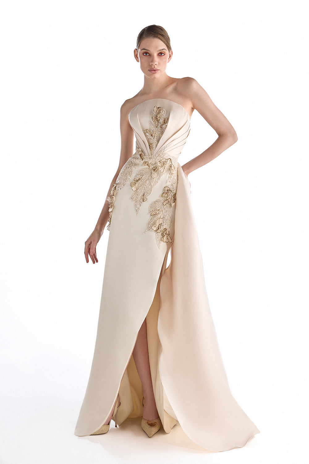 Gaby Charbachy, Regal Embroidered Draped Gown | Esposa