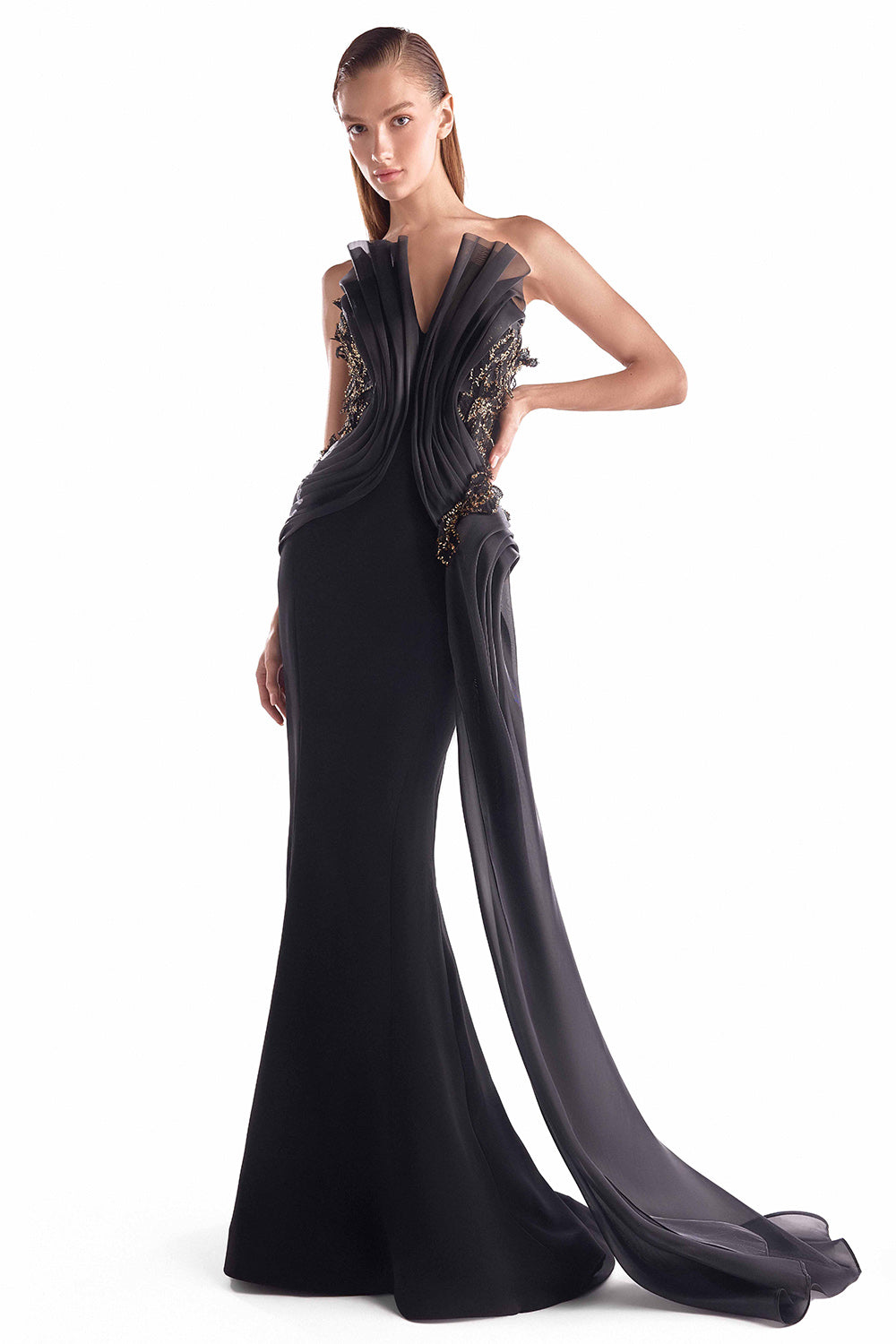 Gaby Charbachy, Sculptural Draped V-Neck Dress | Esposa