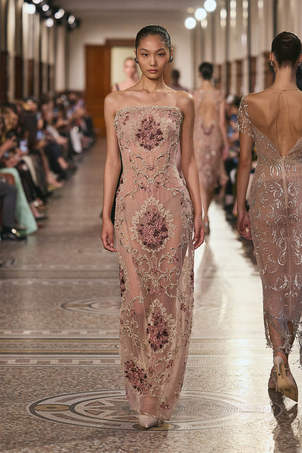 Georges Hobeika, Strapless Floral Embroidered Straight Gown | Esposa