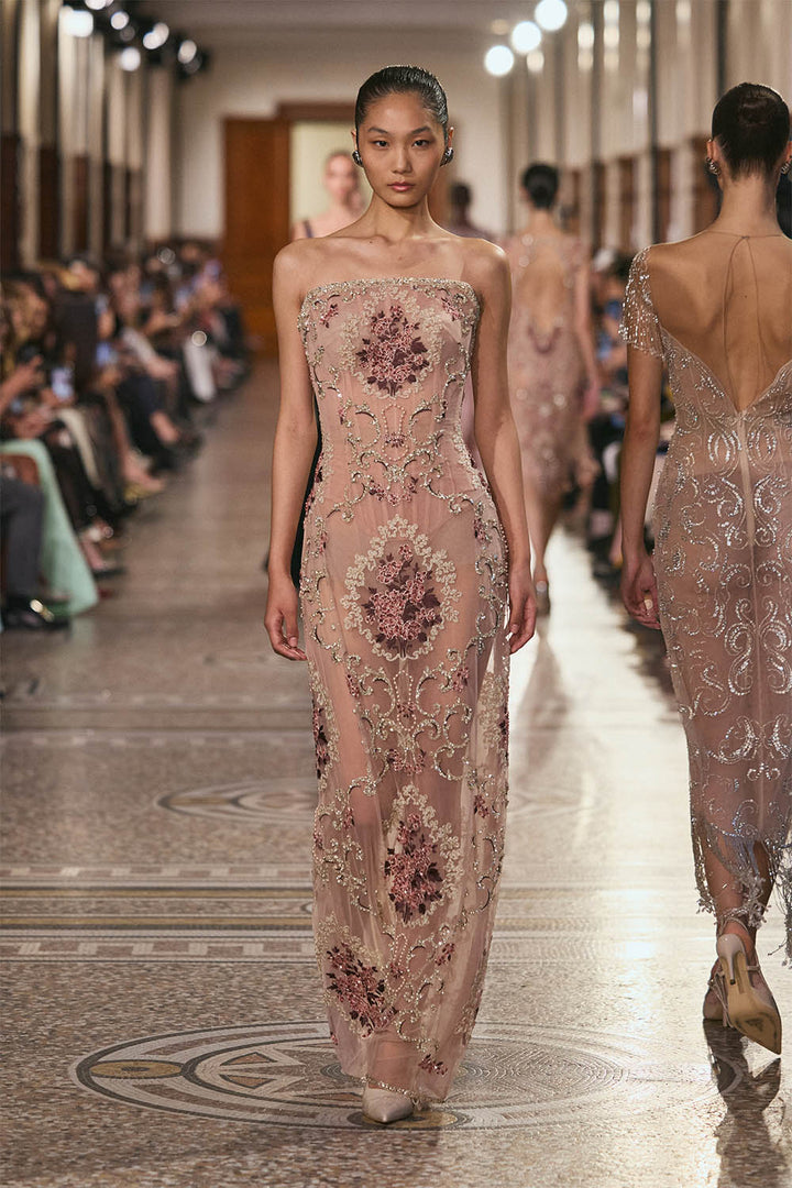 Georges Hobeika, Strapless Floral Embroidered Straight Gown | Esposa