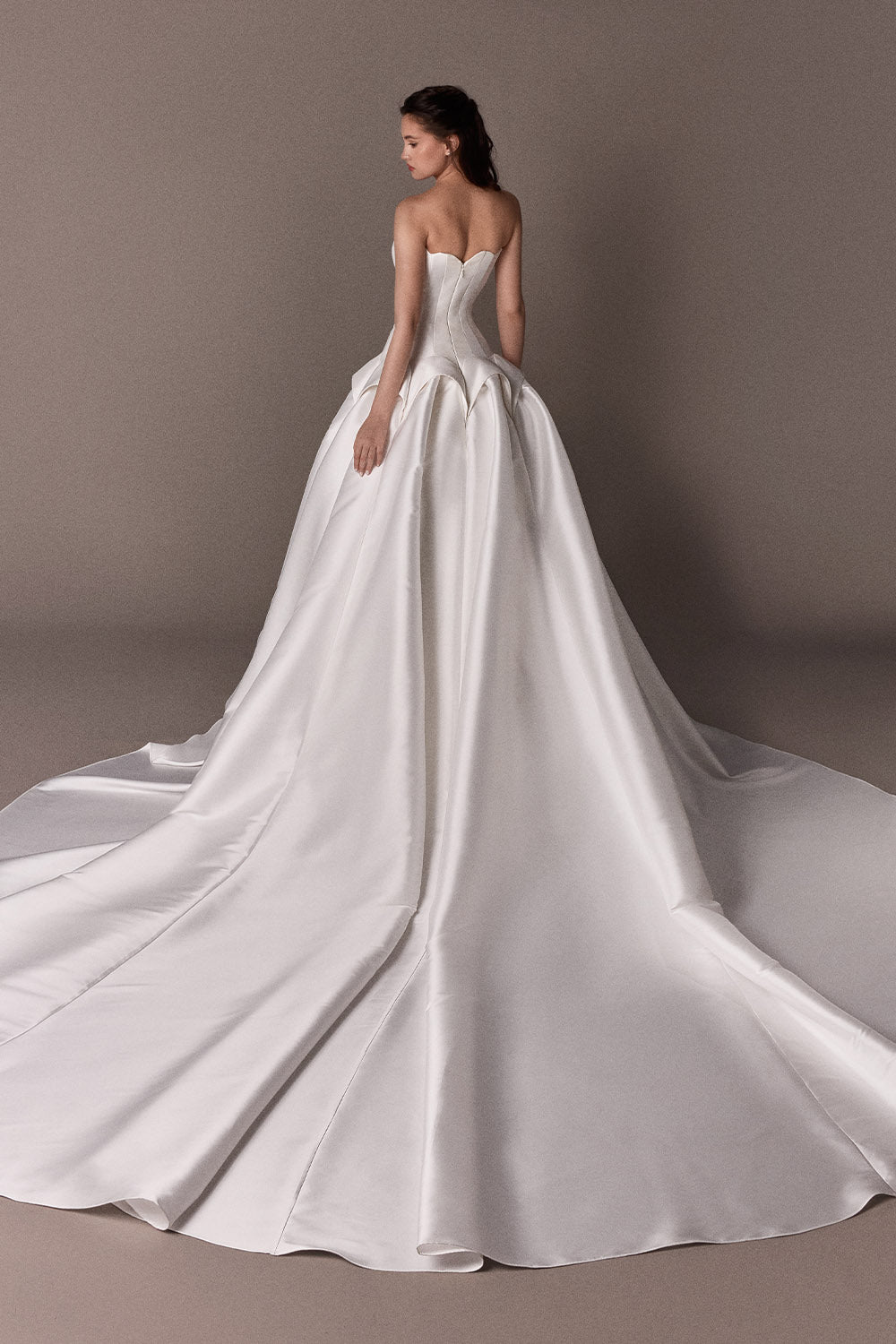 Plume by Kristie, Joanna, Architectural Satin Ball Gown | Esposa