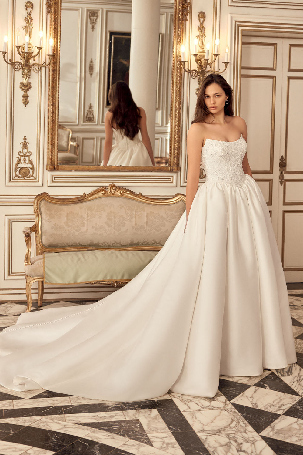 Justin Alexander, Luminous Beaded-Bodice Satin Ball Gown | Esposa