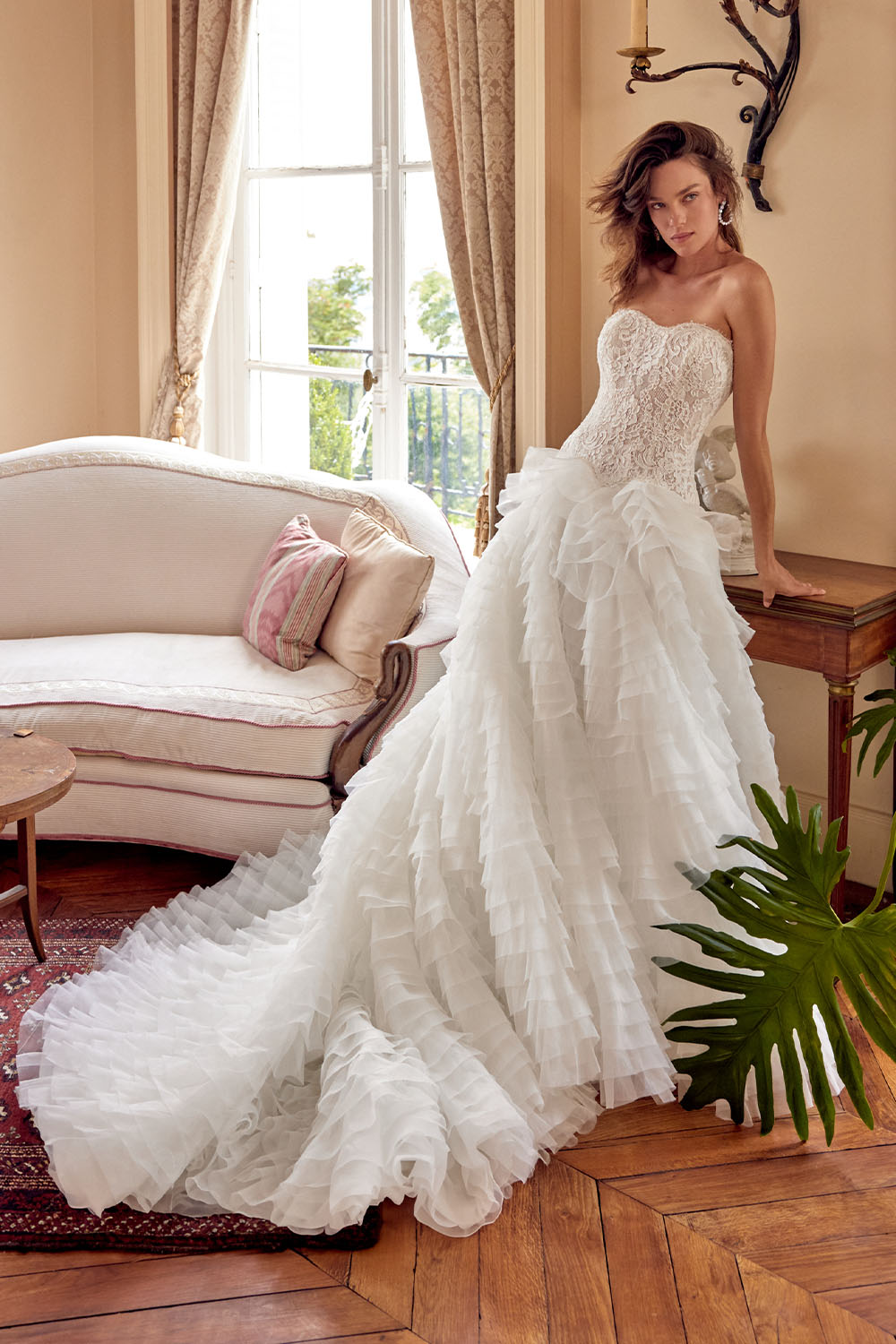 Justin Alexander, Strapless Floral Lace and Ruffle Ball Gown | Esposa