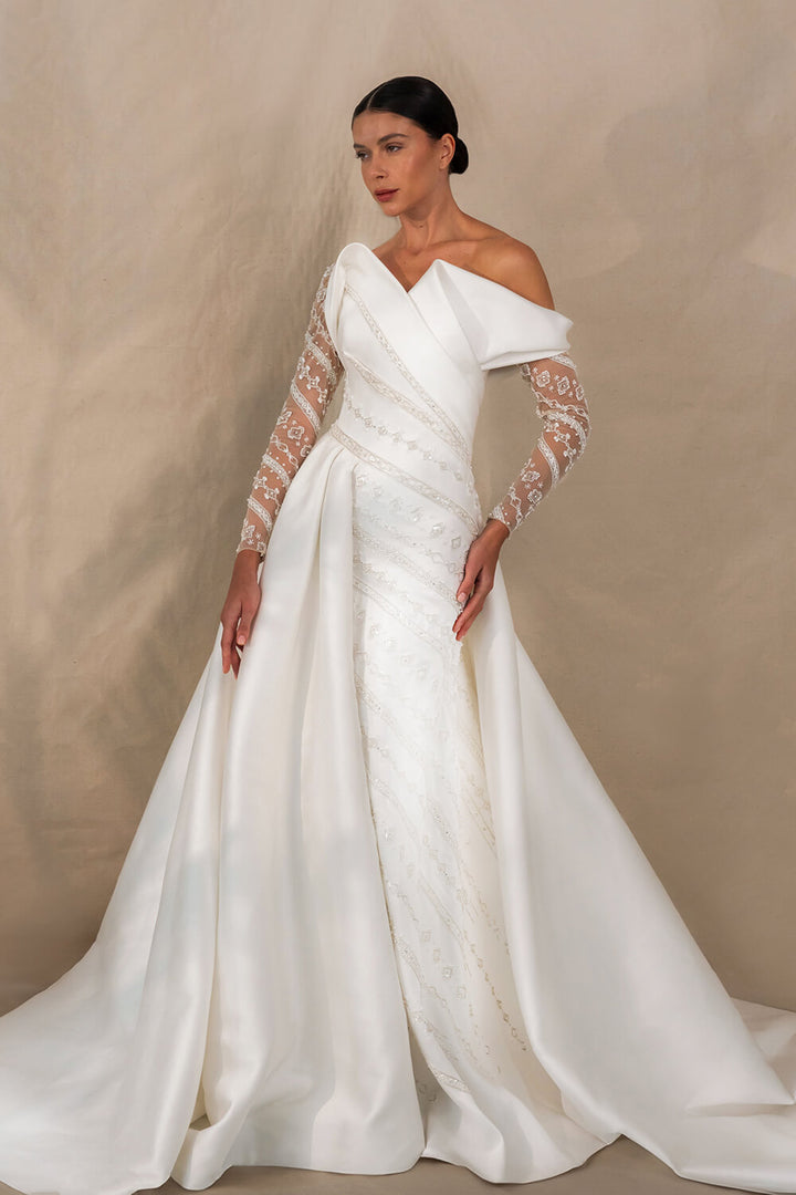 Kristie Romanos, Naomi, Asymmetrical Satin Dress | Esposa