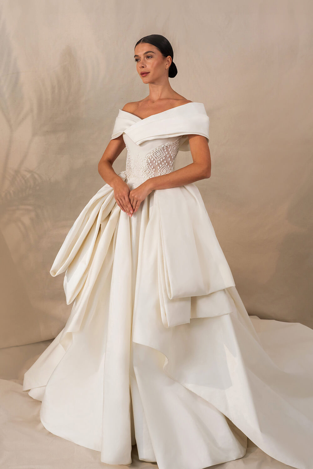 Kristie Romanos, Nina, Modern Off Shoulder Gown | Esposa