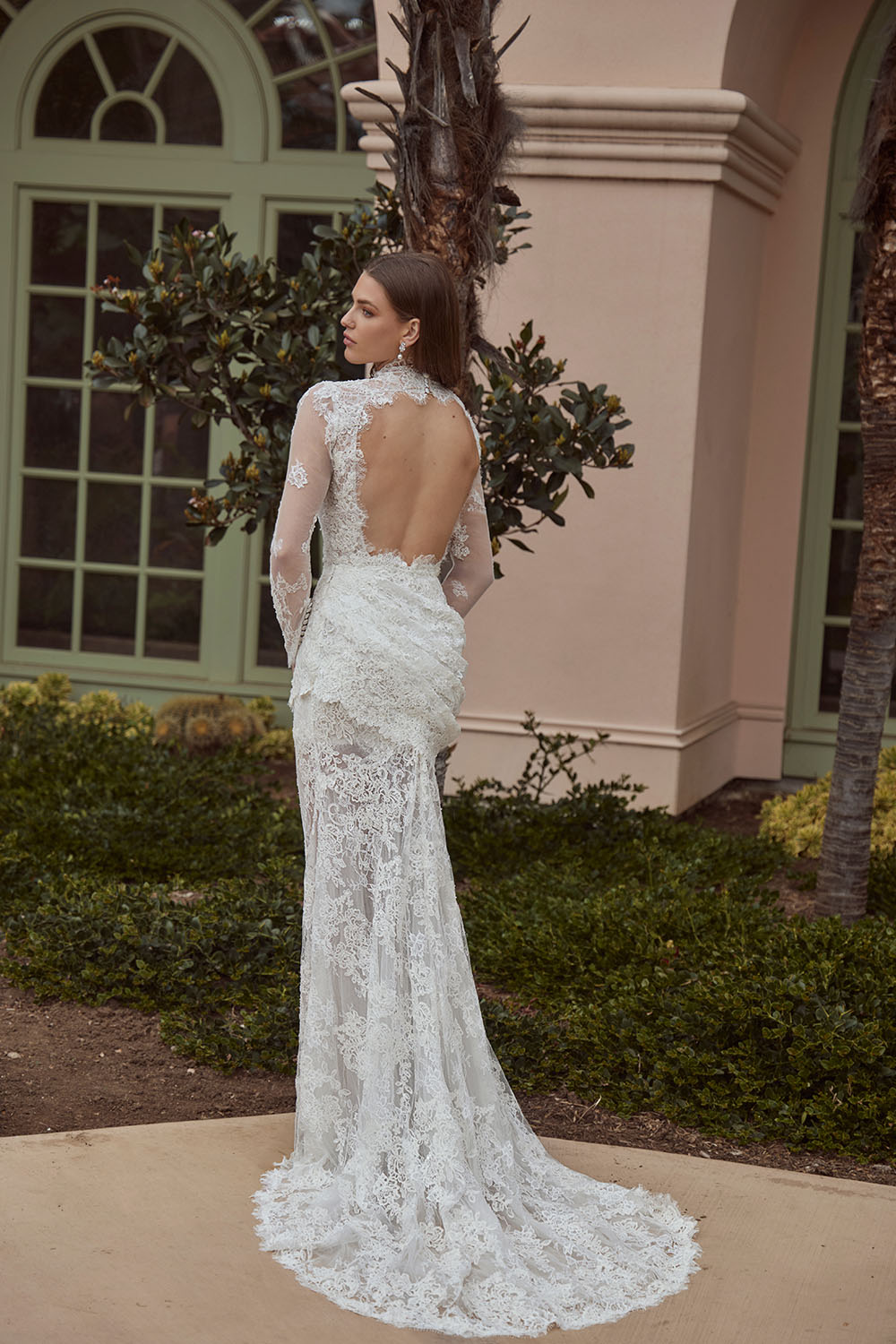 Calla Blanche, Sophisticated High-Neck Draped Lace Straight Gown | Esposa