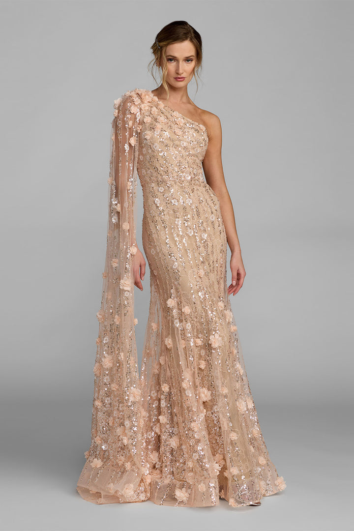 Mac Duggal, One-Shoulder Floral Sequin Evening Gown | Esposa