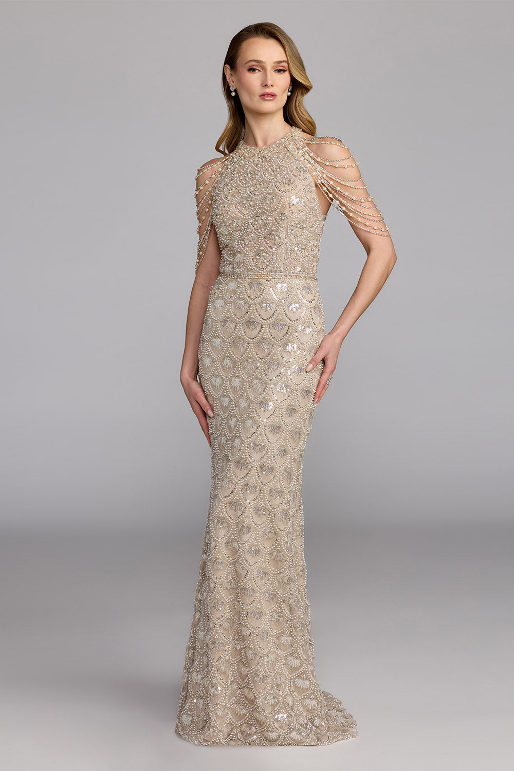 Mac Duggal, Pearl Embellished Straight Evening Gown | Esposa