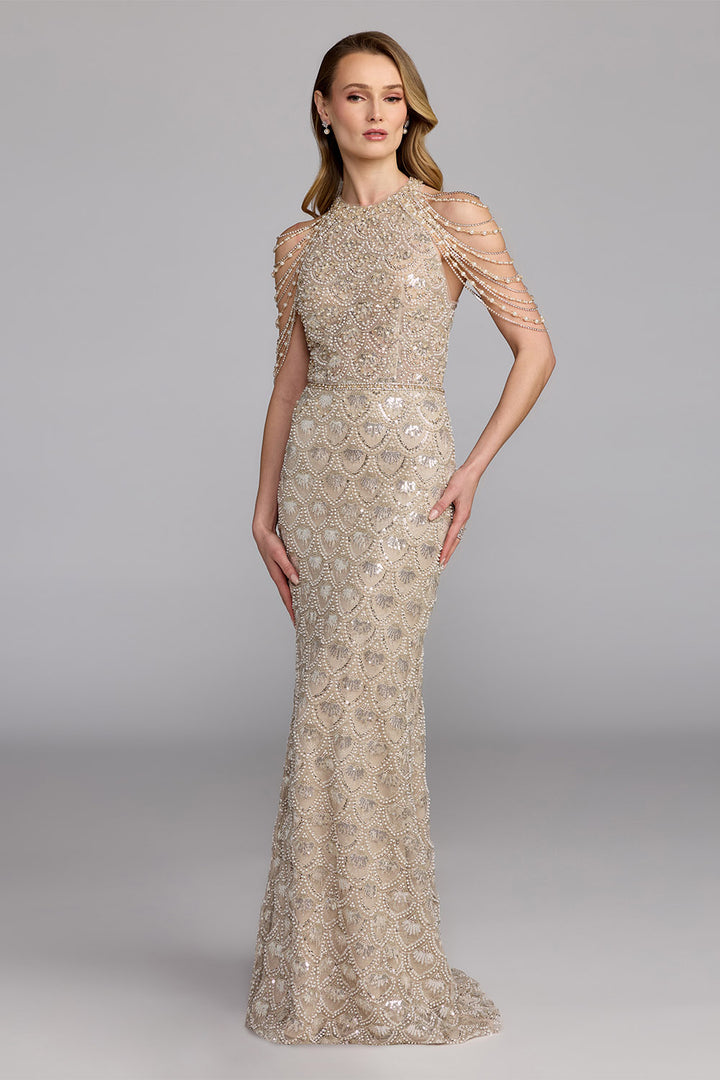 Mac Duggal, Pearl Embellished Straight Evening Gown | Esposa