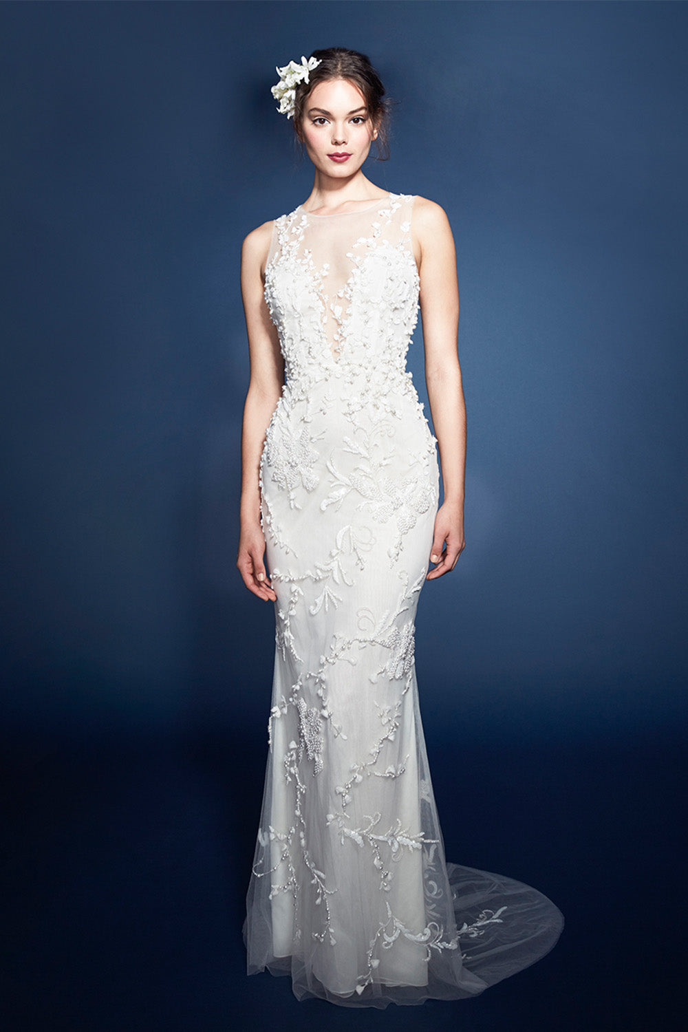 Marchesa, Phoebe, Illusion Embroidered Straight Gown | Esposa