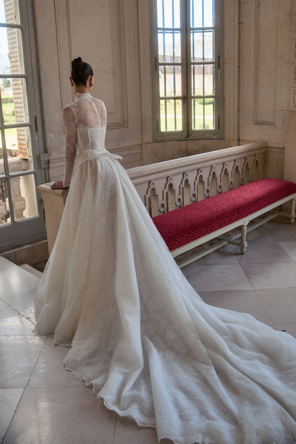 Wona Concept, Margaret, Refined High-Neck Lace A-Line Gown | Esposa