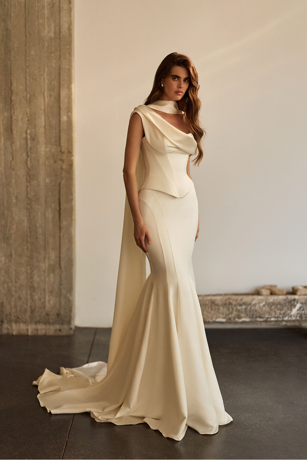 Milla Nova, Greta, Asymmetric Draped Corset Mermaid Gown | Esposa