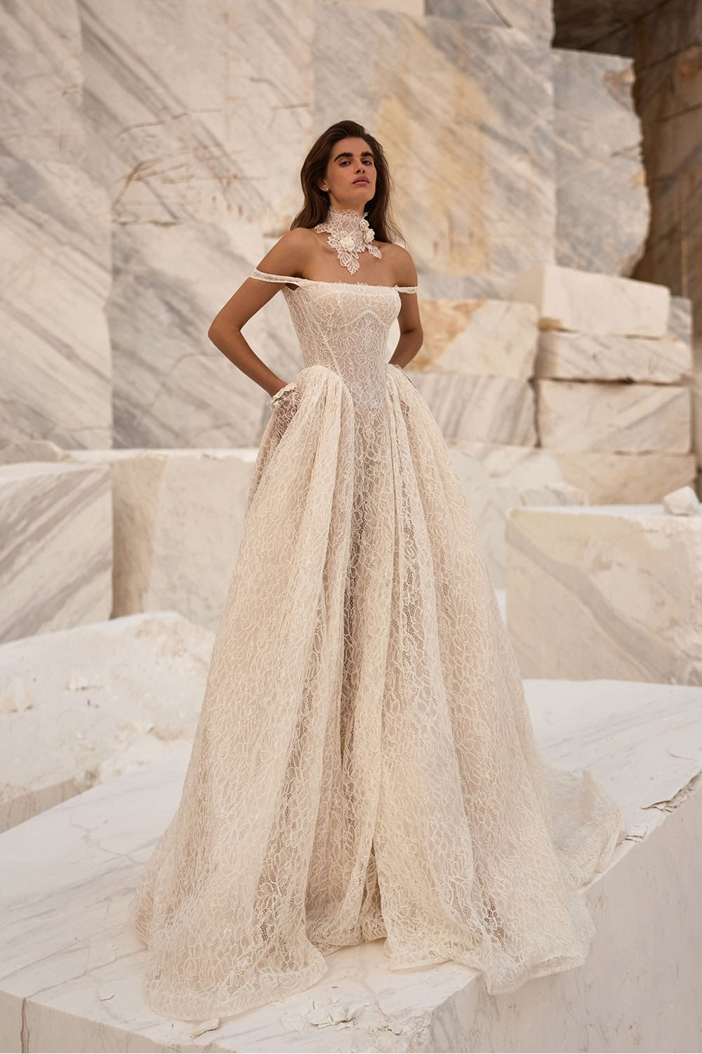 Milla Nova, Katharine, Off-Shoulder Lace Corset Ball Gown | Esposa