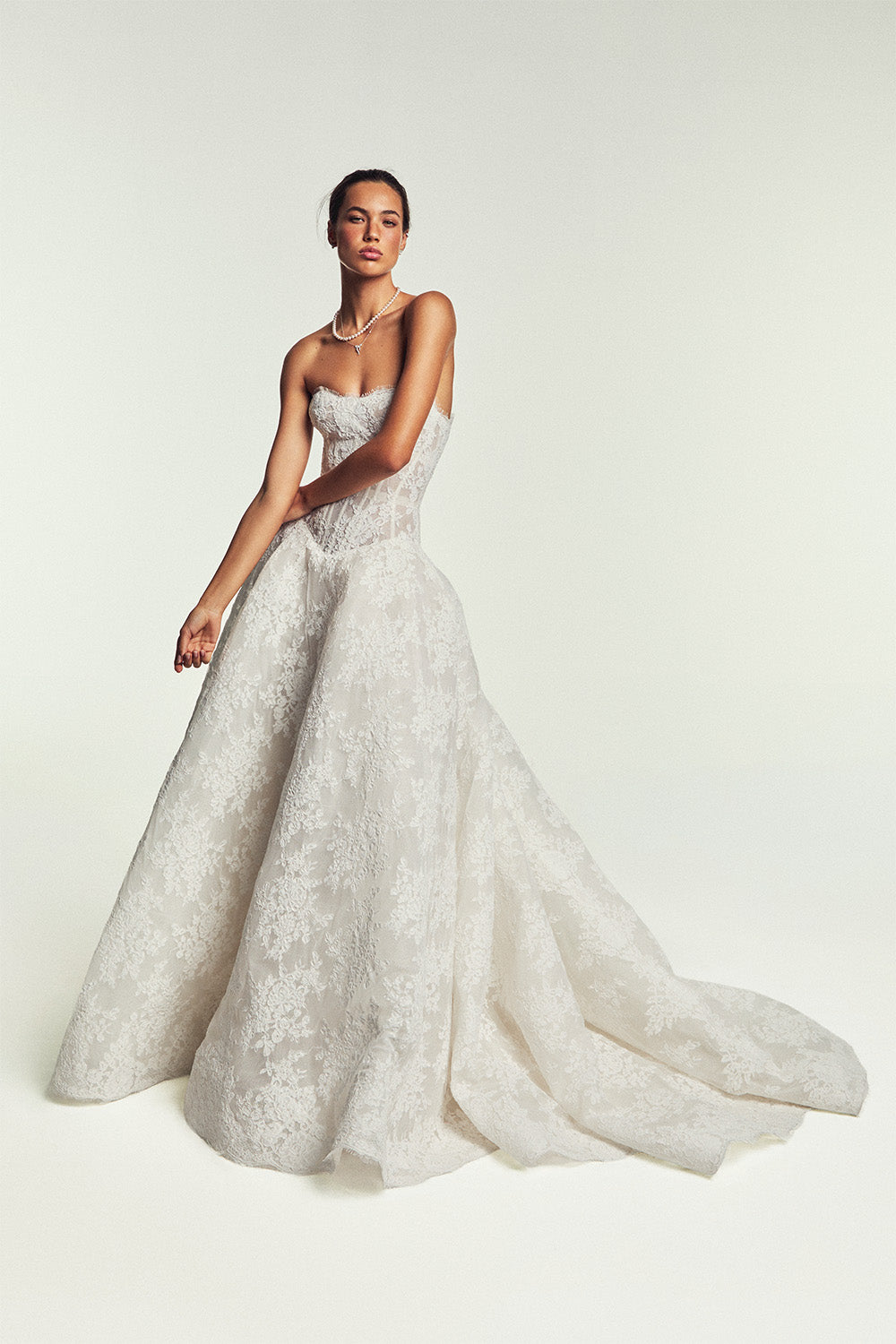 Monique Lhuillier, Beloved, Strapless Lace A-Line Gown | Esposa