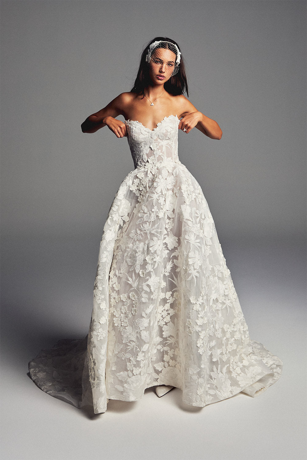 Monique Lhuillier, June Floral Appliqué A-Line Gown | Esposa