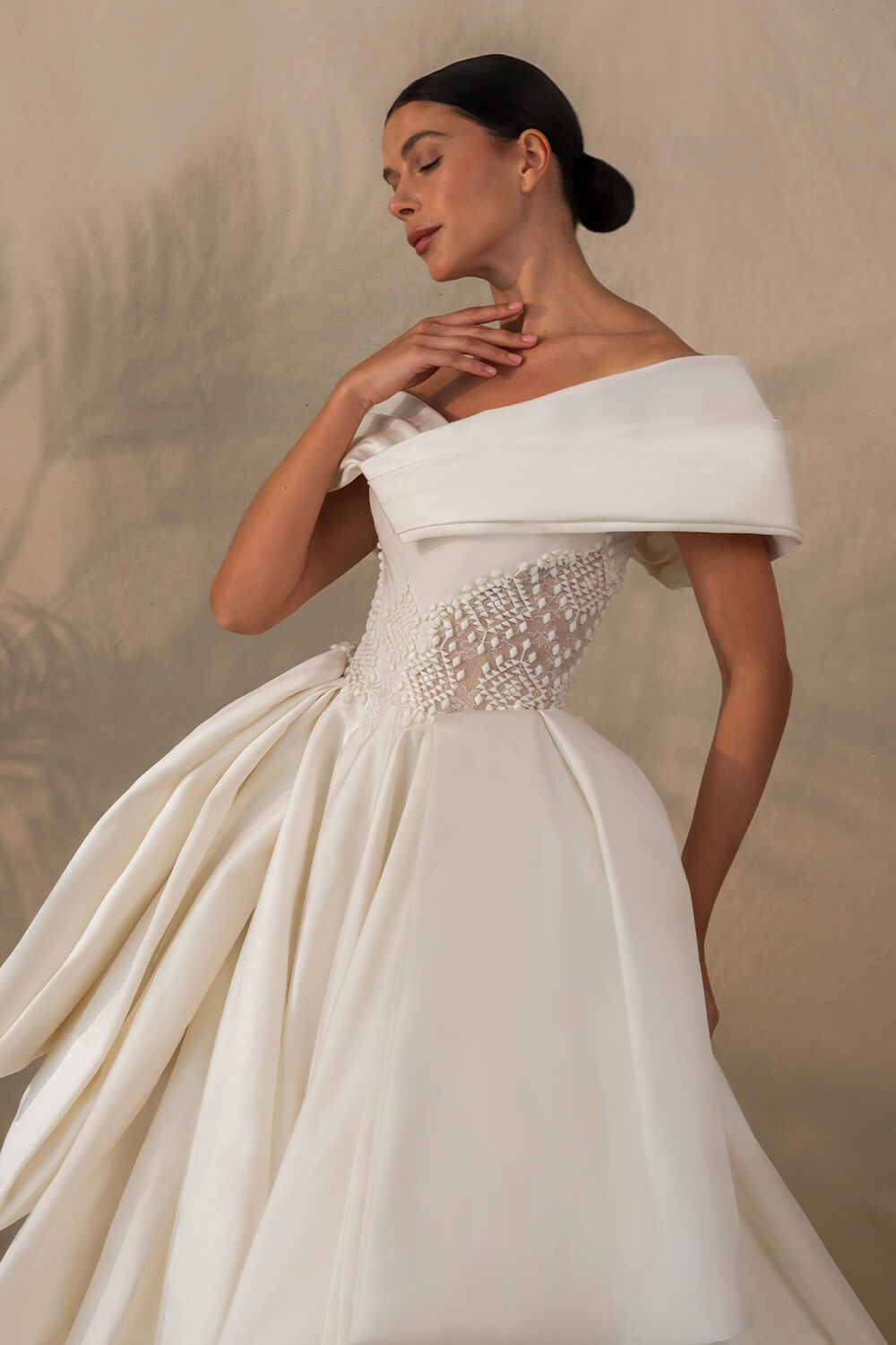 Kristie Romanos, Modern Off Shoulder Gown | Esposa