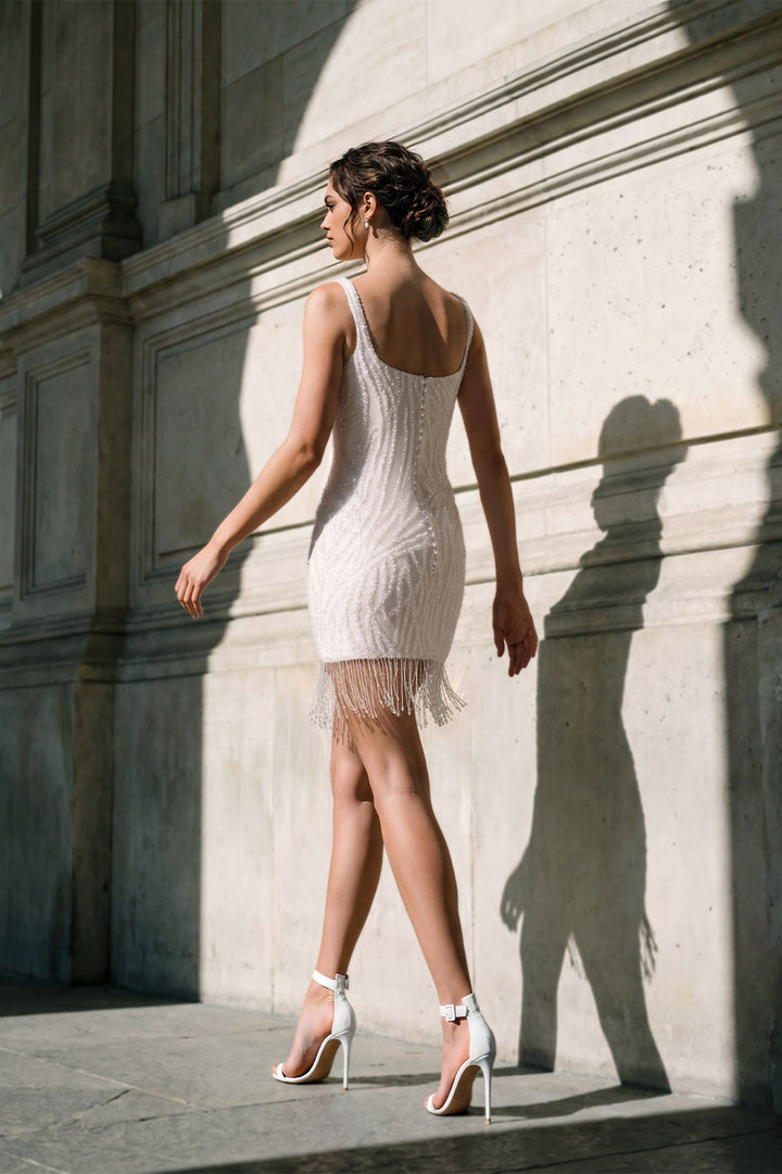 Pronovias Privée, Orvanel, Beaded Square Neck Mini Dress | Esposa