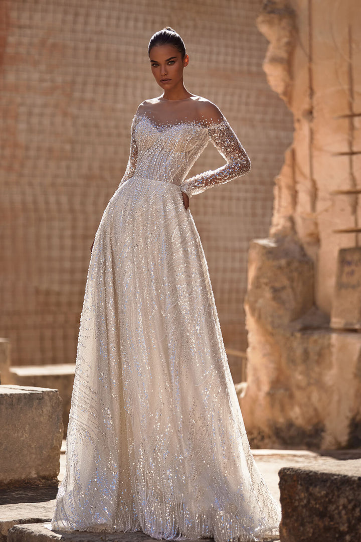 Milla Nova, Shimmering Sleeved Gown | Esposa