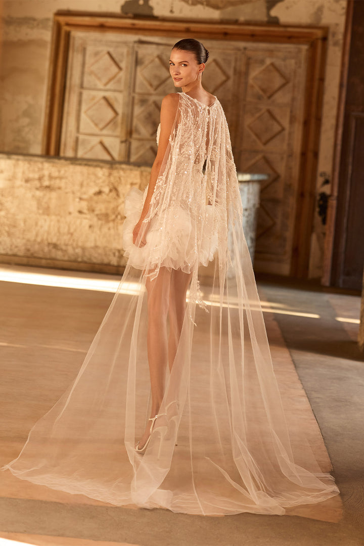 Pronovias Privée, Piscey, Embellished Illusion Mini Dress | Esposa