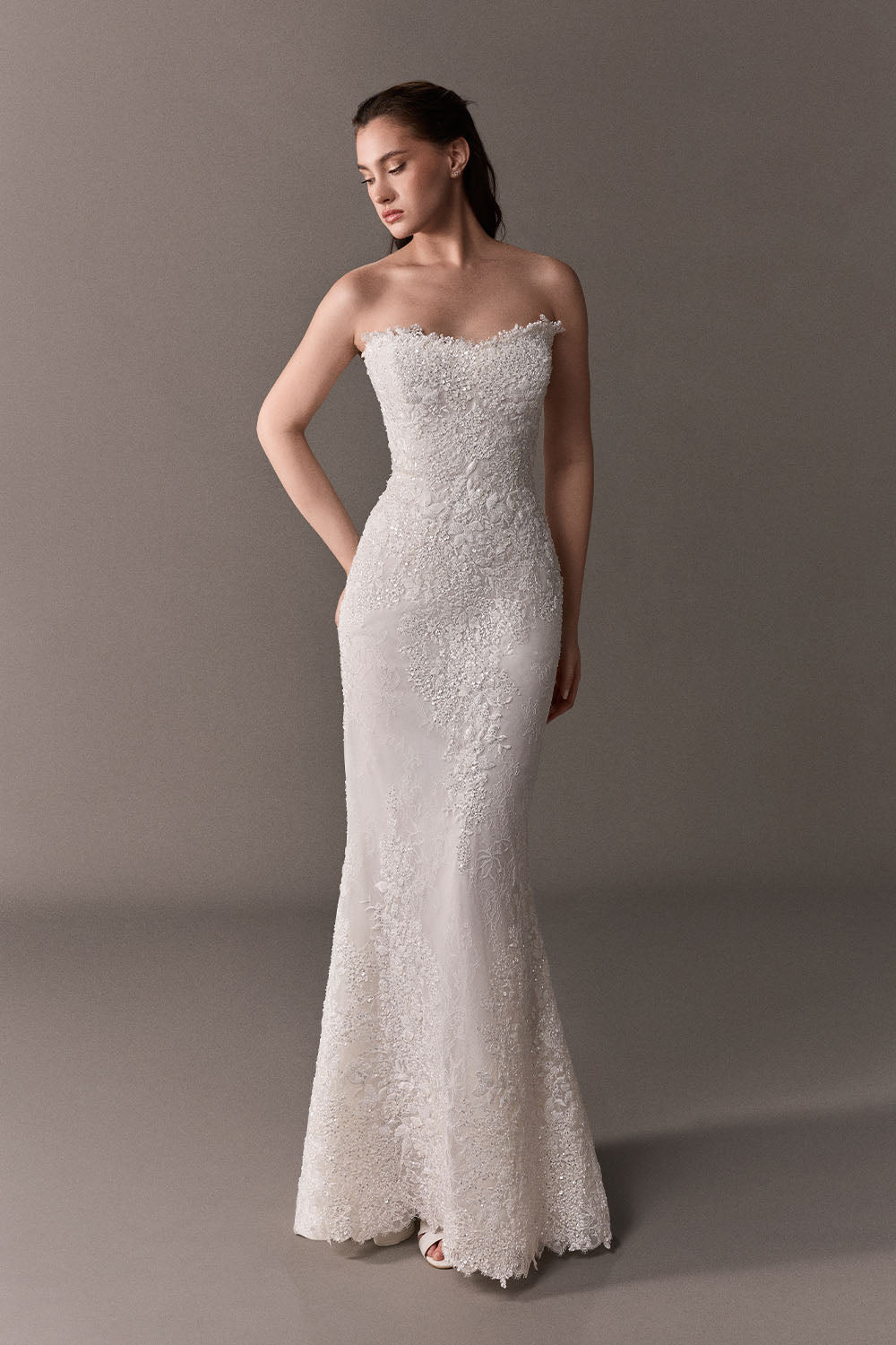 Plume by Kristie, Almond, Refined Embroidered Straight Gown | Esposa