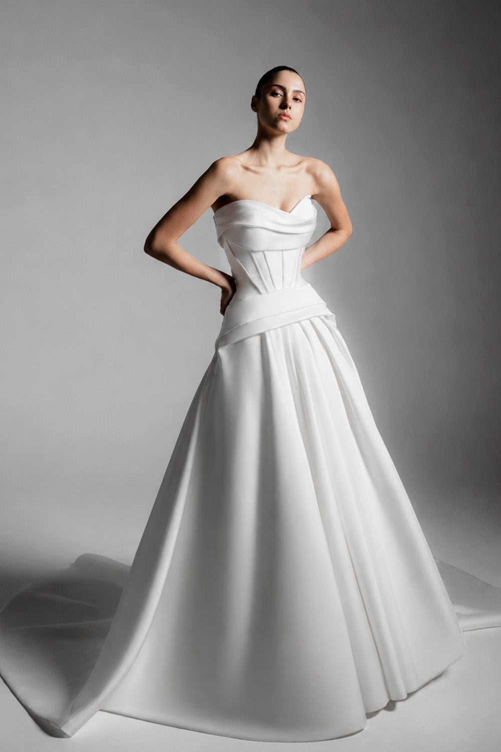 Plume by Kristie, Gideon, Structured Satin Ball Gown | Esposa