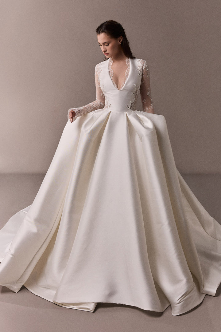 Plume by Kristie, Jeanette, Elegant Satin Ball Gown | Esposa