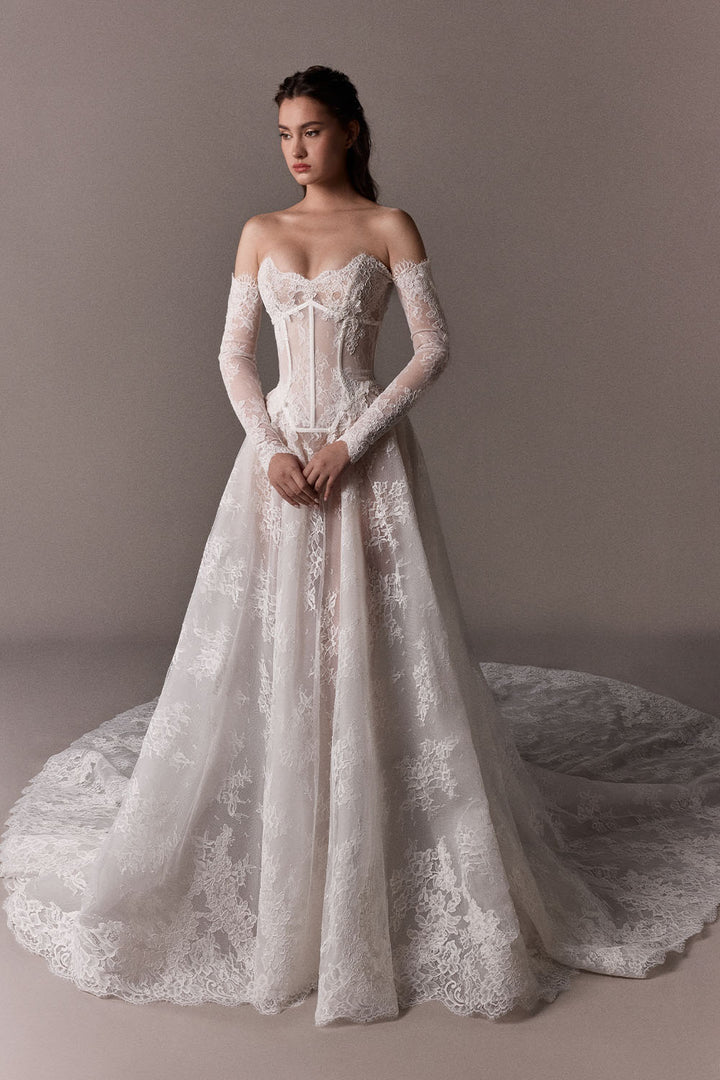 Plume by Kristie, Josephine, Ethereal Lace Corset A-Line Gown | Esposa