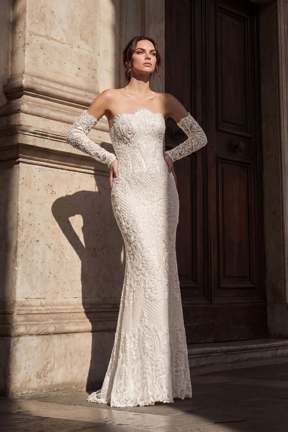 Pronovias Privée, Arvla, Intricate Beaded Straight Gown | Esposa