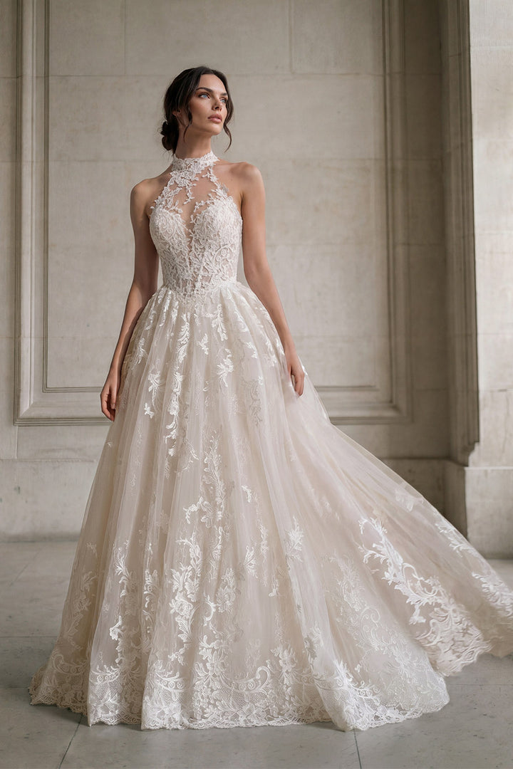 Pronovias Privée, Calyxor, Romantic Lace Halter A-Line Gown | Esposa