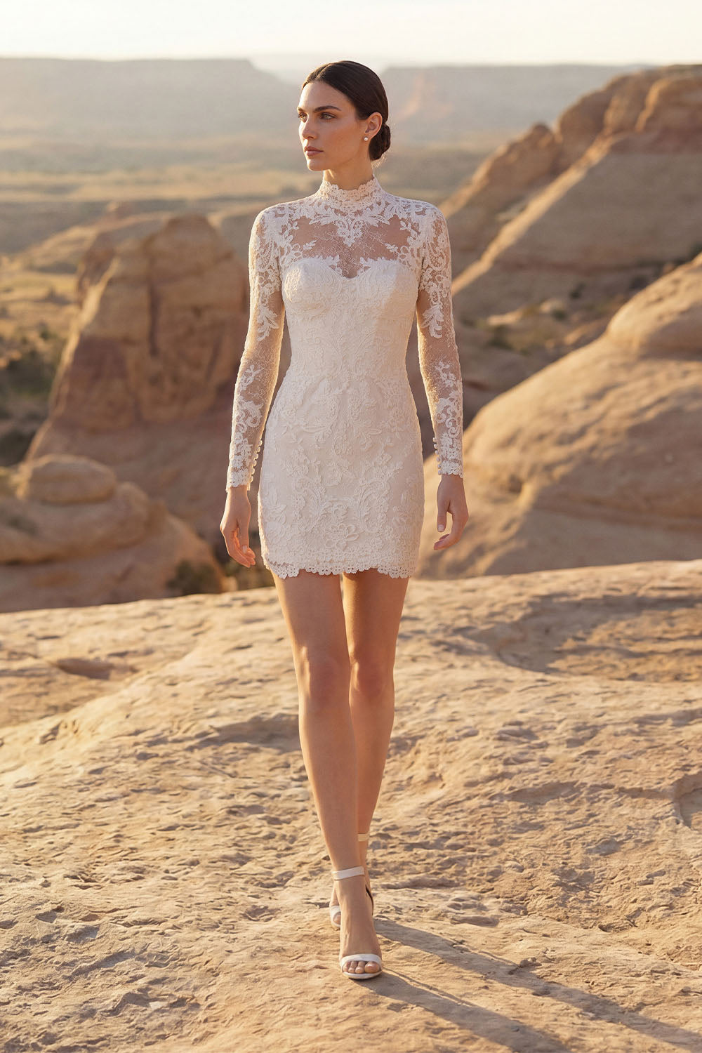 Pronovias, Skyren, High-Neck Lace Mini Dress | Esposa