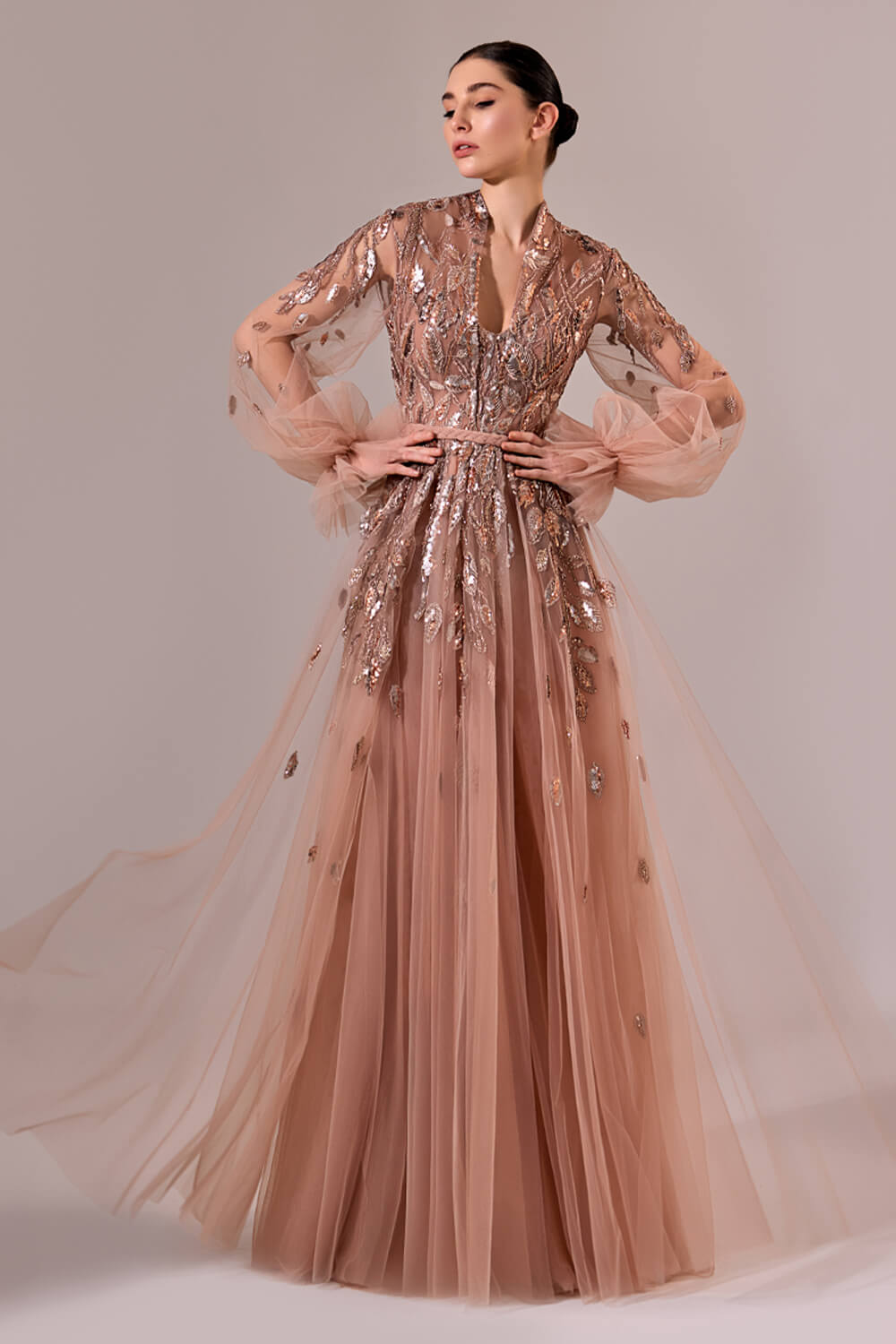 Bilal El Dana, Tulle Sleeved Dress | Esposa