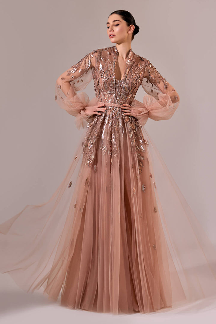 Bilal El Dana, Tulle Sleeved Dress | Esposa