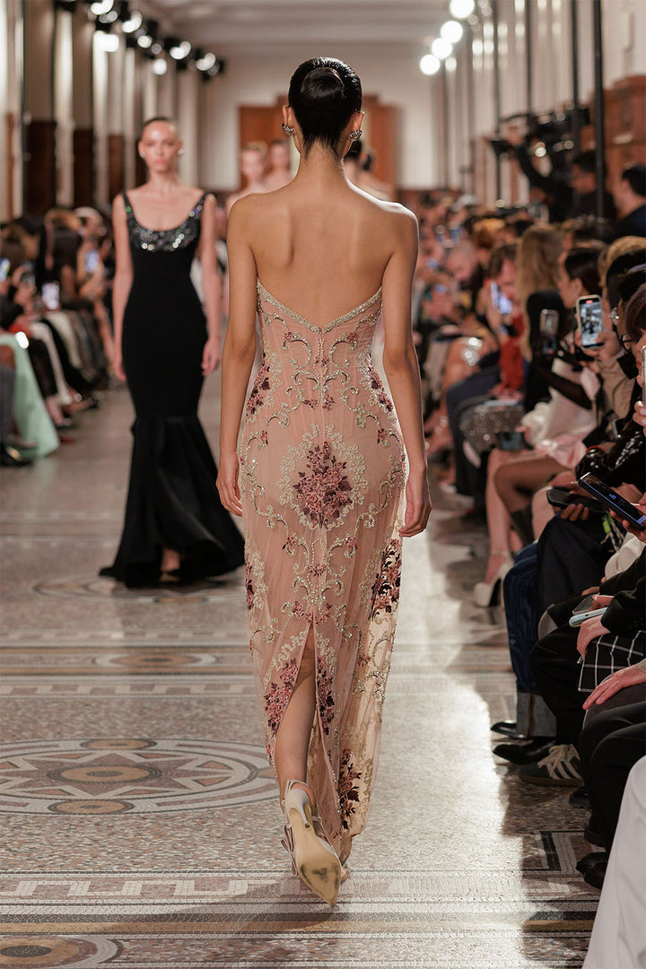 Georges Hobeika, Strapless Floral Embroidered Straight Gown | Esposa