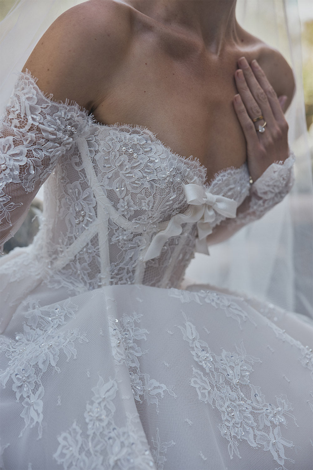 Steven Khalil, Samaya, Enchanting Off-Shoulder Lace Ballgown | Esposa